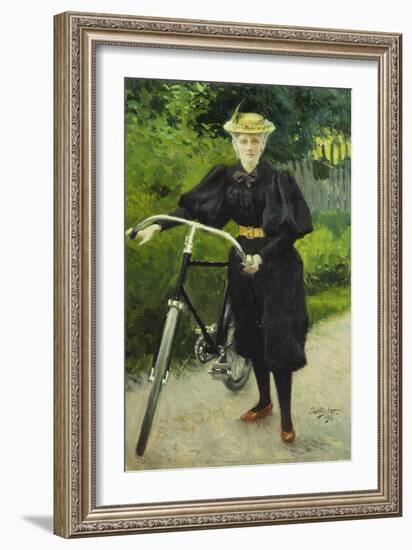 An Elegant Lady with a Bicycle-Paul Fischer-Framed Giclee Print