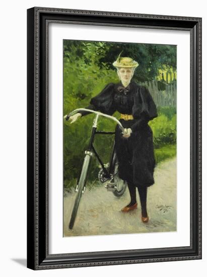 An Elegant Lady with a Bicycle-Paul Fischer-Framed Giclee Print