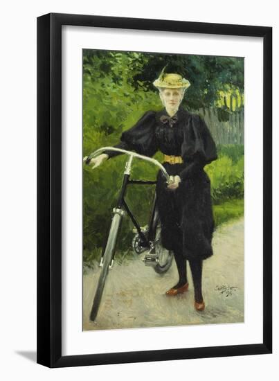 An Elegant Lady with a Bicycle-Paul Fischer-Framed Giclee Print