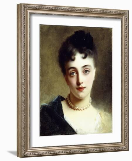 An Elegant Lady with Pearls-Gustave Jacquet-Framed Giclee Print