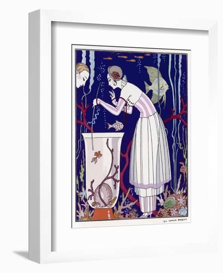 An Elegant Woman and Her Aquarium-null-Framed Art Print