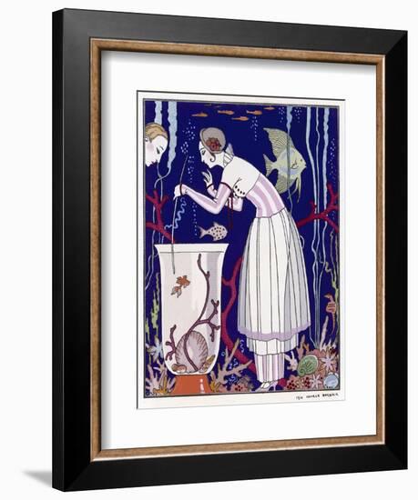 An Elegant Woman and Her Aquarium-null-Framed Premium Giclee Print