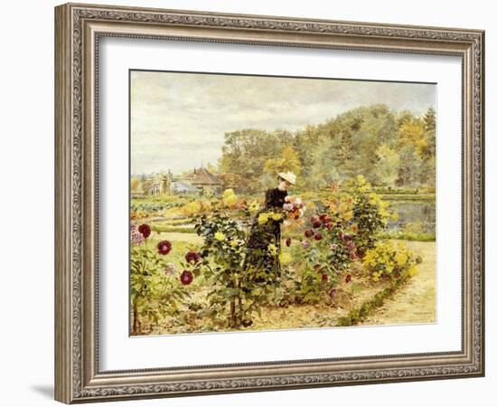 An Elegant Woman in a Rose Garden-Marie Francois Firmin-Girard-Framed Giclee Print