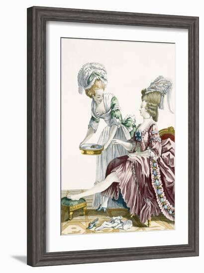 An Elegant Woman Washing Her Feet, Plate 32 from 'Galerie Des Modes Et Costumes Francais'-Pierre Thomas Le Clerc-Framed Giclee Print