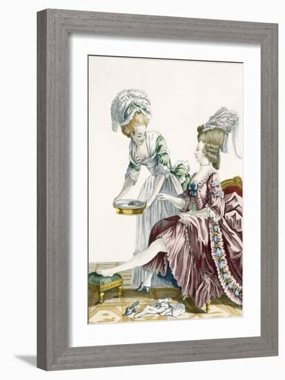 An Elegant Woman Washing Her Feet, Plate 32 from 'Galerie Des Modes Et Costumes Francais'-Pierre Thomas Le Clerc-Framed Giclee Print