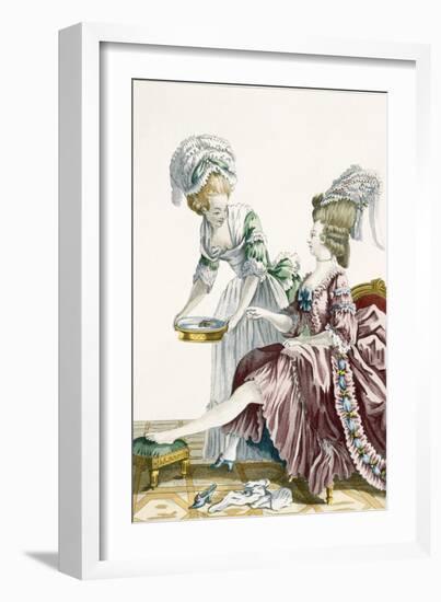 An Elegant Woman Washing Her Feet, Plate 32 from 'Galerie Des Modes Et Costumes Francais'-Pierre Thomas Le Clerc-Framed Giclee Print