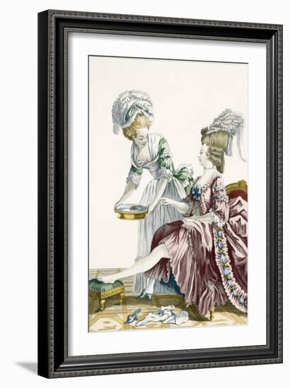 An Elegant Woman Washing Her Feet, Plate 32 from 'Galerie Des Modes Et Costumes Francais'-Pierre Thomas Le Clerc-Framed Giclee Print