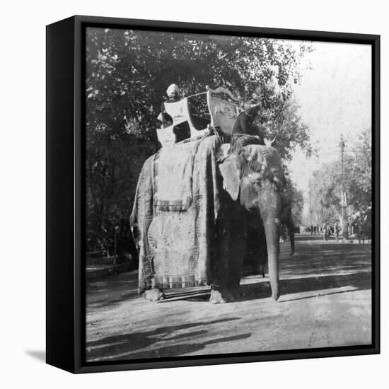 An Elephant Outside the Railway Station at Delhi, India, 1900s-H & Son Hands-Framed Premier Image Canvas