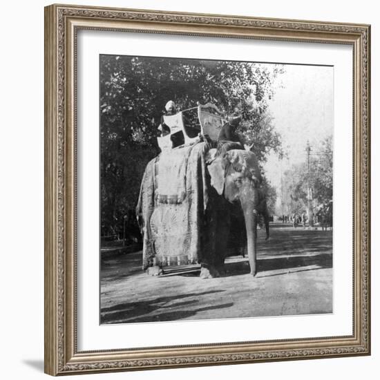 An Elephant Outside the Railway Station at Delhi, India, 1900s-H & Son Hands-Framed Giclee Print