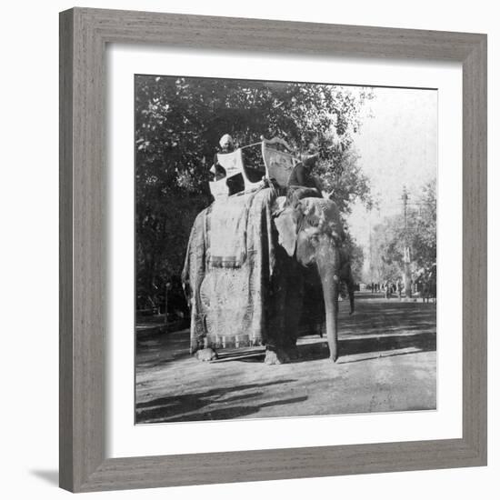 An Elephant Outside the Railway Station at Delhi, India, 1900s-H & Son Hands-Framed Giclee Print