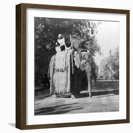 An Elephant Outside the Railway Station at Delhi, India, 1900s-H & Son Hands-Framed Giclee Print