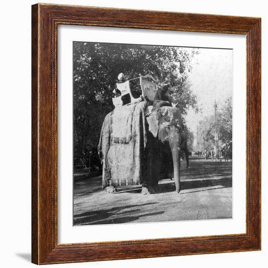 An Elephant Outside the Railway Station at Delhi, India, 1900s-H & Son Hands-Framed Giclee Print