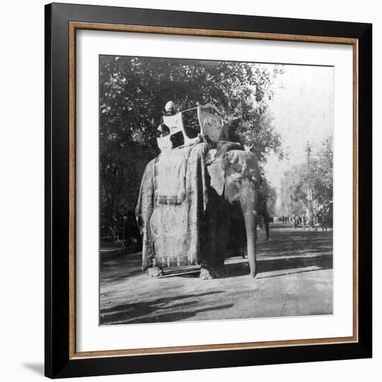 An Elephant Outside the Railway Station at Delhi, India, 1900s-H & Son Hands-Framed Giclee Print