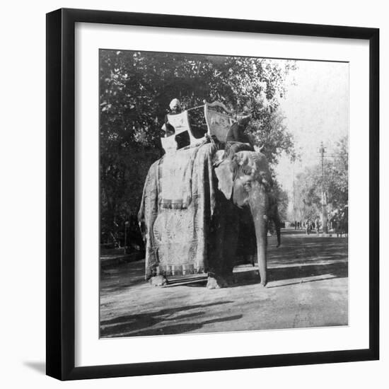An Elephant Outside the Railway Station at Delhi, India, 1900s-H & Son Hands-Framed Giclee Print