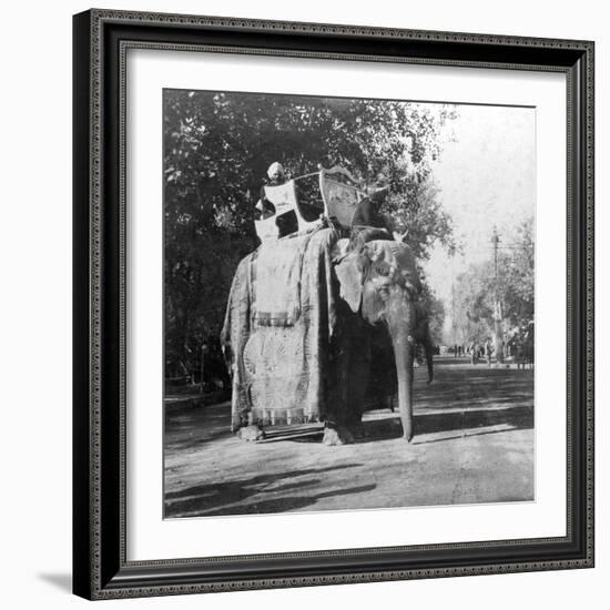 An Elephant Outside the Railway Station at Delhi, India, 1900s-H & Son Hands-Framed Giclee Print