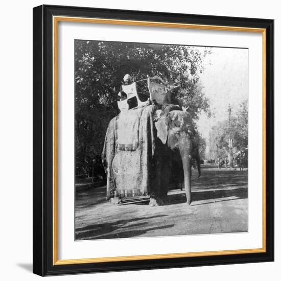 An Elephant Outside the Railway Station at Delhi, India, 1900s-H & Son Hands-Framed Giclee Print