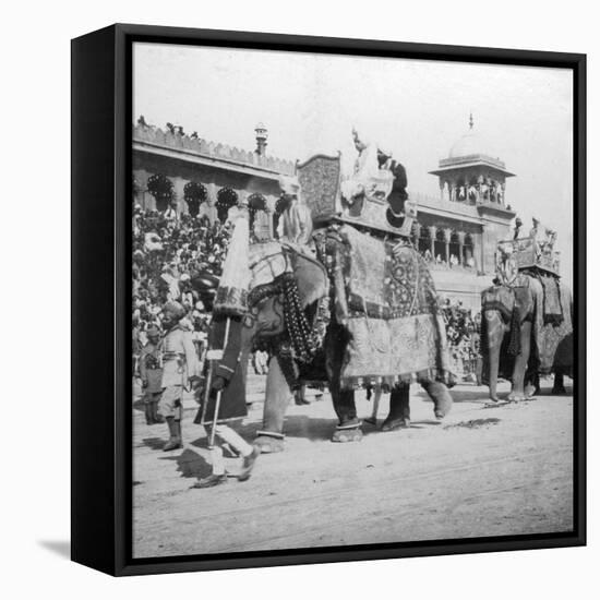 An Elephant Procession Passing Jumma Masjid, Delhi, India, 1900s-H & Son Hands-Framed Premier Image Canvas