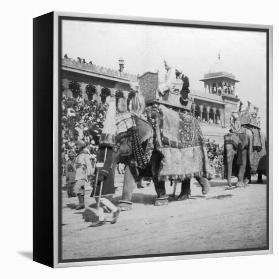 An Elephant Procession Passing Jumma Masjid, Delhi, India, 1900s-H & Son Hands-Framed Premier Image Canvas