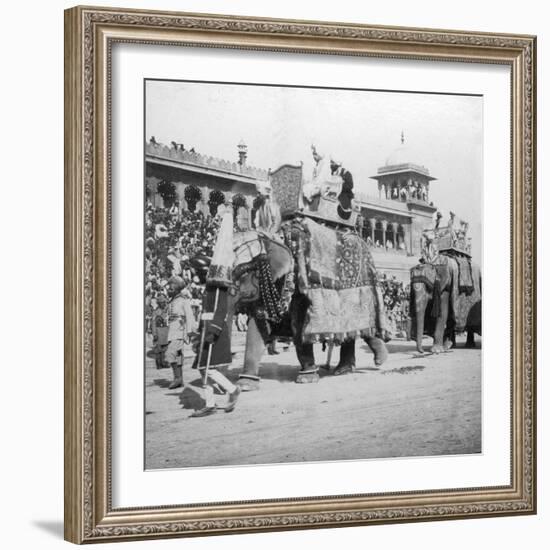 An Elephant Procession Passing Jumma Masjid, Delhi, India, 1900s-H & Son Hands-Framed Giclee Print