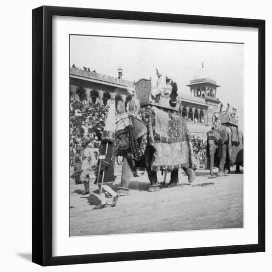 An Elephant Procession Passing Jumma Masjid, Delhi, India, 1900s-H & Son Hands-Framed Giclee Print