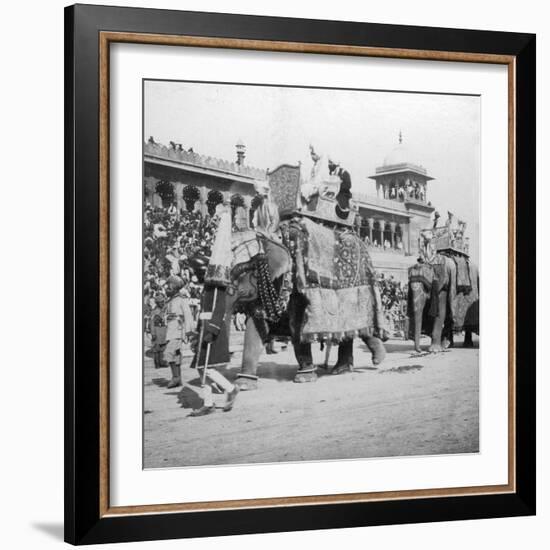 An Elephant Procession Passing Jumma Masjid, Delhi, India, 1900s-H & Son Hands-Framed Giclee Print