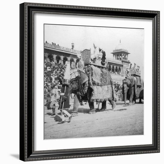 An Elephant Procession Passing Jumma Masjid, Delhi, India, 1900s-H & Son Hands-Framed Giclee Print