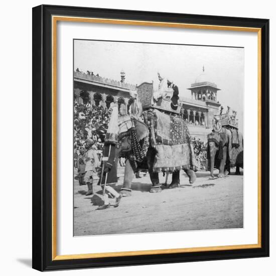 An Elephant Procession Passing Jumma Masjid, Delhi, India, 1900s-H & Son Hands-Framed Giclee Print