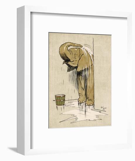An Elephant Washing Itself with Water from a Bucket-null-Framed Art Print