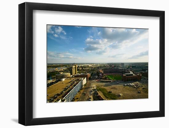 An elevated view of the third Busch Stadium and St. Louis, Missouri, where the Pittsburgh Pirate...-null-Framed Photographic Print