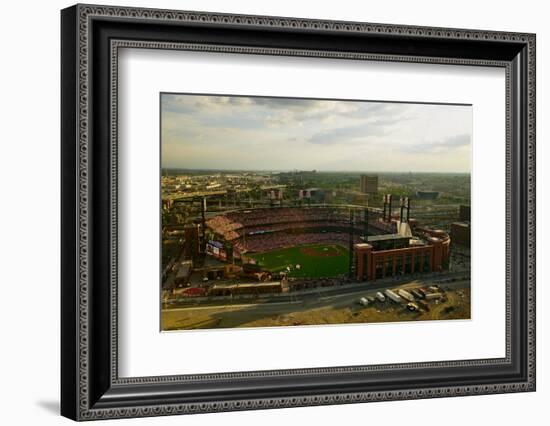 An elevated view of the third Busch Stadium, St. Louis, Missouri, where the Pittsburgh Pirates b...-null-Framed Photographic Print