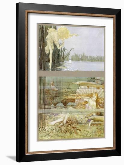 An Elf Peeps at a Lake-Spirit as She Relaxes Under the Surface-Leo Bates-Framed Art Print