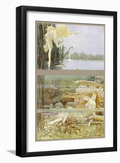 An Elf Peeps at a Lake-Spirit as She Relaxes Under the Surface-Leo Bates-Framed Art Print