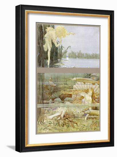 An Elf Peeps at a Lake-Spirit as She Relaxes Under the Surface-Leo Bates-Framed Art Print