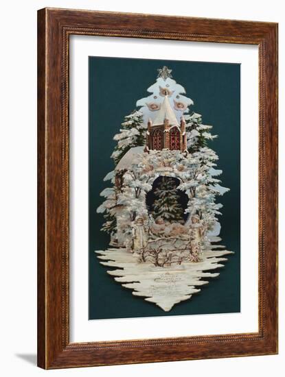 An Embossed Victorian Christmas Card in the Shape of a Snow Covered Christmas Tree-null-Framed Giclee Print