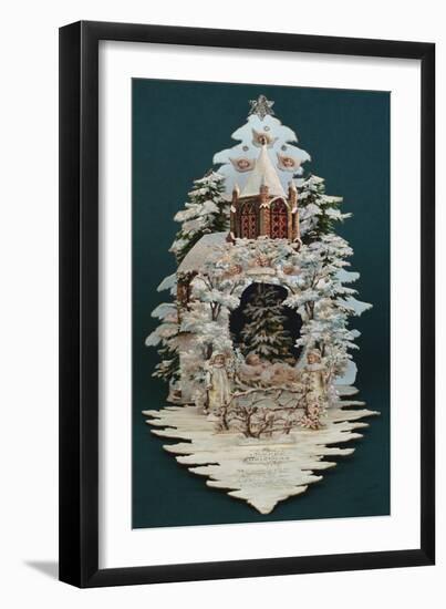 An Embossed Victorian Christmas Card in the Shape of a Snow Covered Christmas Tree-null-Framed Giclee Print