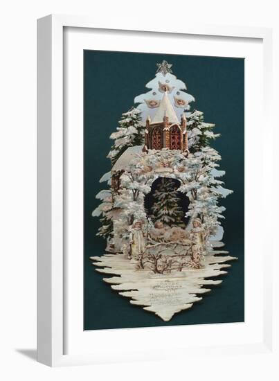 An Embossed Victorian Christmas Card in the Shape of a Snow Covered Christmas Tree-null-Framed Giclee Print