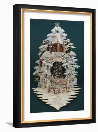 An Embossed Victorian Christmas Card in the Shape of a Snow Covered Christmas Tree-null-Framed Giclee Print