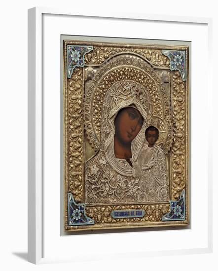 An Enamel and Silver-Gilt Icon of the Virgin Kazanskaya, the Oklad Marked Moscow, 1899-1908-null-Framed Giclee Print