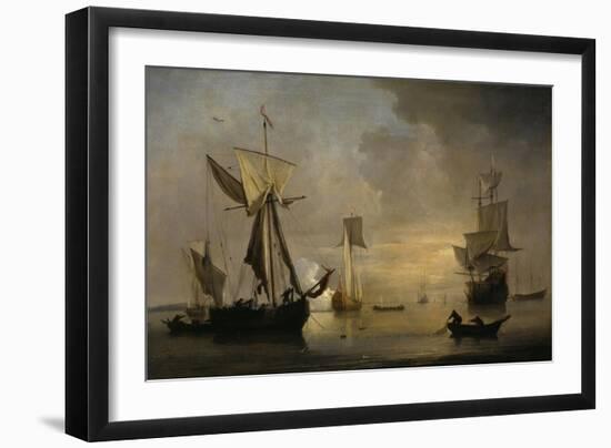 An English Galliot at Anchor with Fishermen laying a Net, 1691-Willem Van De Velde-Framed Giclee Print