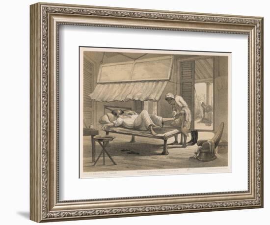 An English Resident's Bedroom, He Relexes While His Feet are Attended To-Captain G.f. Atkinson-Framed Art Print