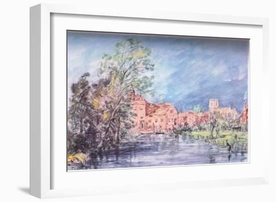 An English Village 1821 (Colour Litho)-John Constable-Framed Giclee Print