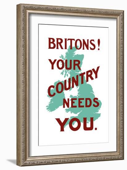 An English World War One Poster with the Outline of Great Britain-Stocktrek Images-Framed Art Print