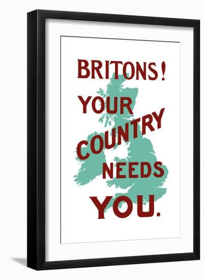 An English World War One Poster with the Outline of Great Britain-Stocktrek Images-Framed Art Print