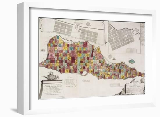 An engraved map of St Croix (Santa Cruz), 1754-null-Framed Giclee Print