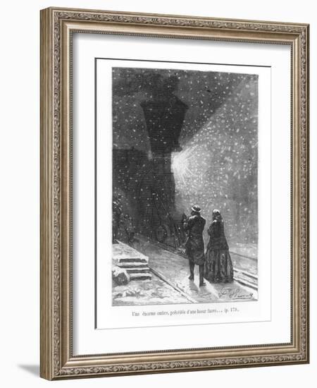 An Enormous Shadow, Preceded by a Bright Light, Illustration from "Around the World in Eighty Days"-L Bennet-Framed Giclee Print