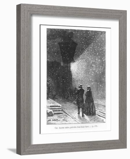 An Enormous Shadow, Preceded by a Bright Light, Illustration from "Around the World in Eighty Days"-L Bennet-Framed Giclee Print