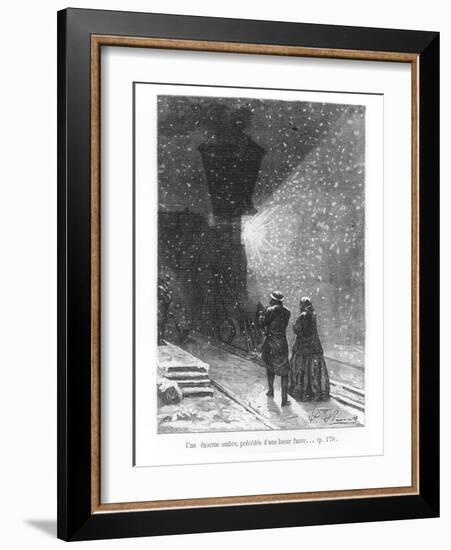 An Enormous Shadow, Preceded by a Bright Light, Illustration from "Around the World in Eighty Days"-L Bennet-Framed Giclee Print