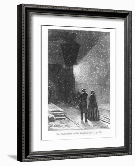 An Enormous Shadow, Preceded by a Bright Light, Illustration from "Around the World in Eighty Days"-L Bennet-Framed Giclee Print