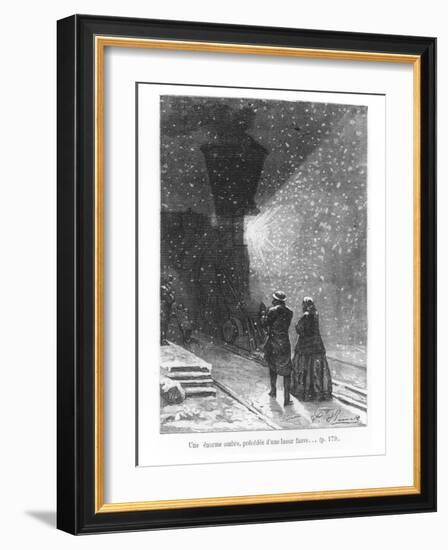 An Enormous Shadow, Preceded by a Bright Light, Illustration from "Around the World in Eighty Days"-L Bennet-Framed Giclee Print