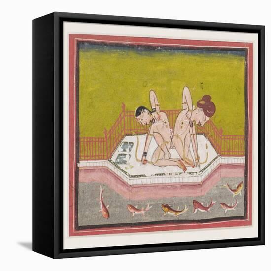 An Erotic Scene by the Edge of a River, C.1900 (Gouache and Gold on Paper.)-null-Framed Premier Image Canvas